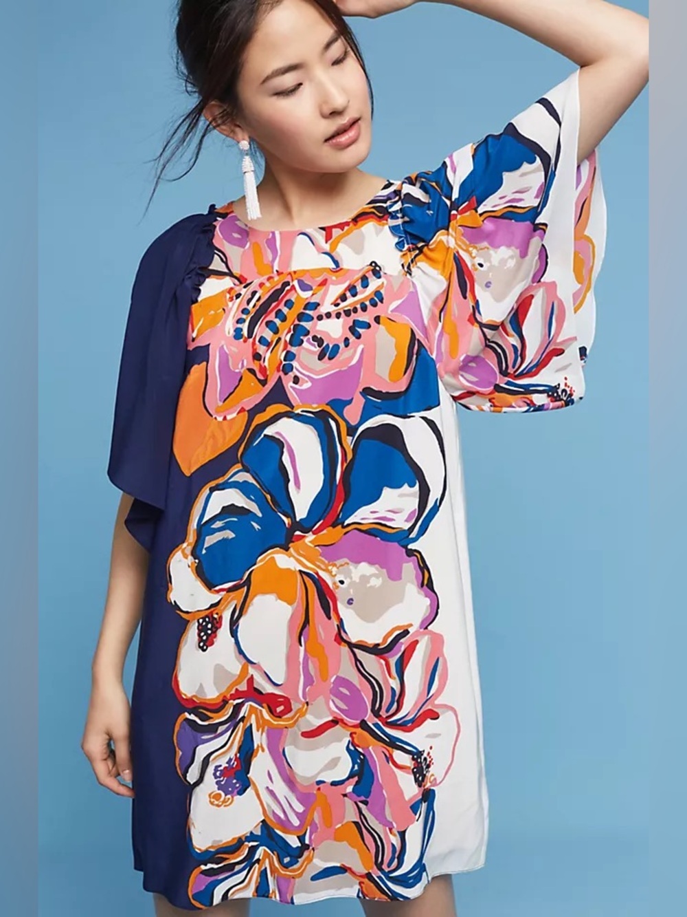 Anthropologie Maeve Vero Silk Asymmetrical Shift Dress Multicolor Floral XS